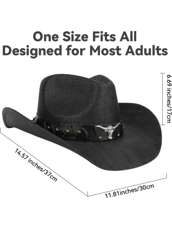 Women Black Cowgirl Western Straw Wide with Shapeable Brim Cowboy Hat